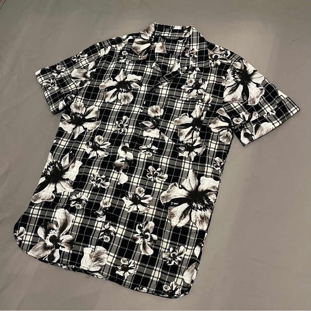 Neil Barrett SS 2019 Collection Hawaiian-print Tartan Cotton Shirt Slim Fit M